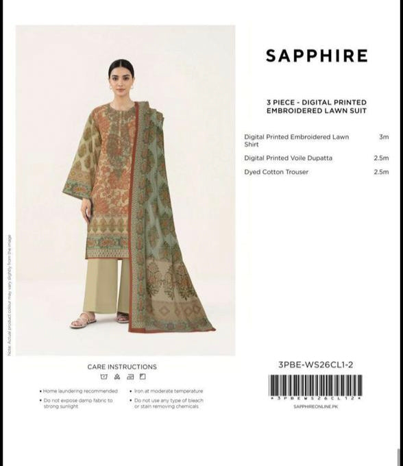 3pc Sapphire Embroidered Lawn