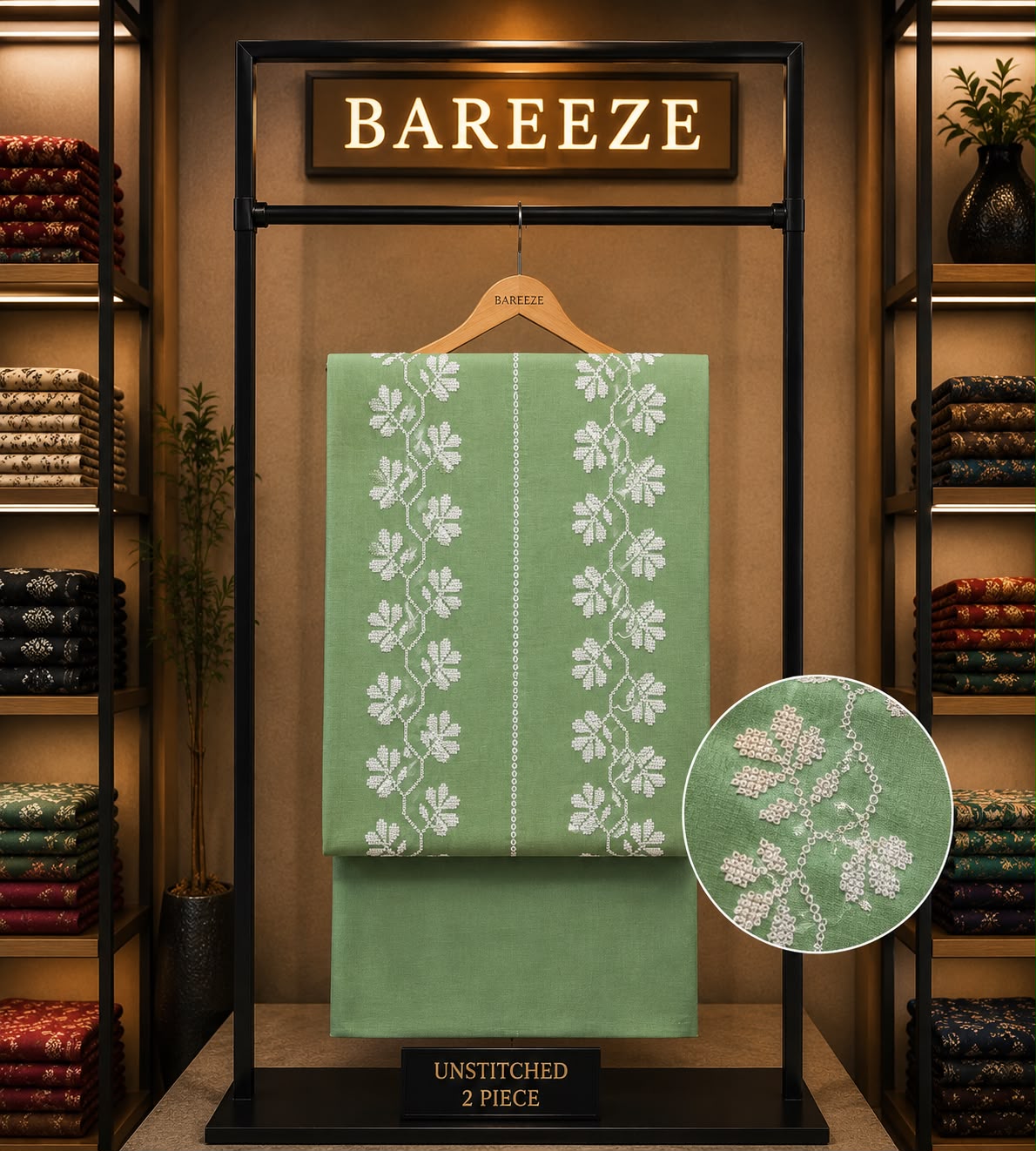 2pc Bareeza Embroidery Lawn Shirt with Trouser