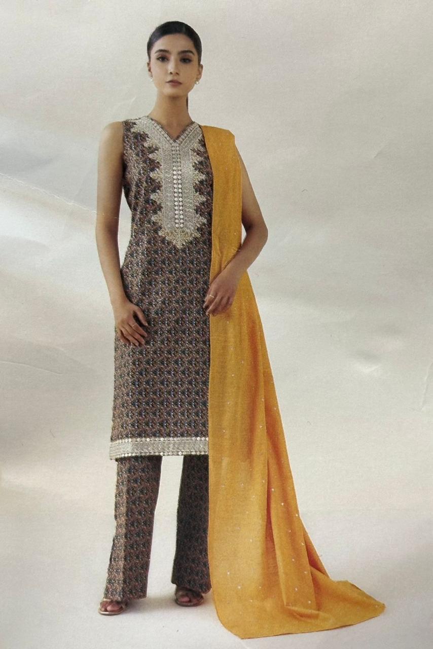 3pc Embroider light khaddar