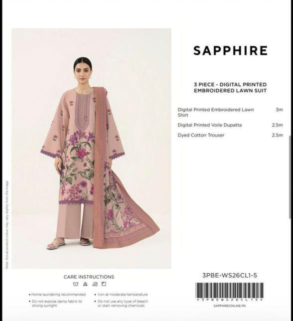 3pc Sapphire Embroidered Lawn