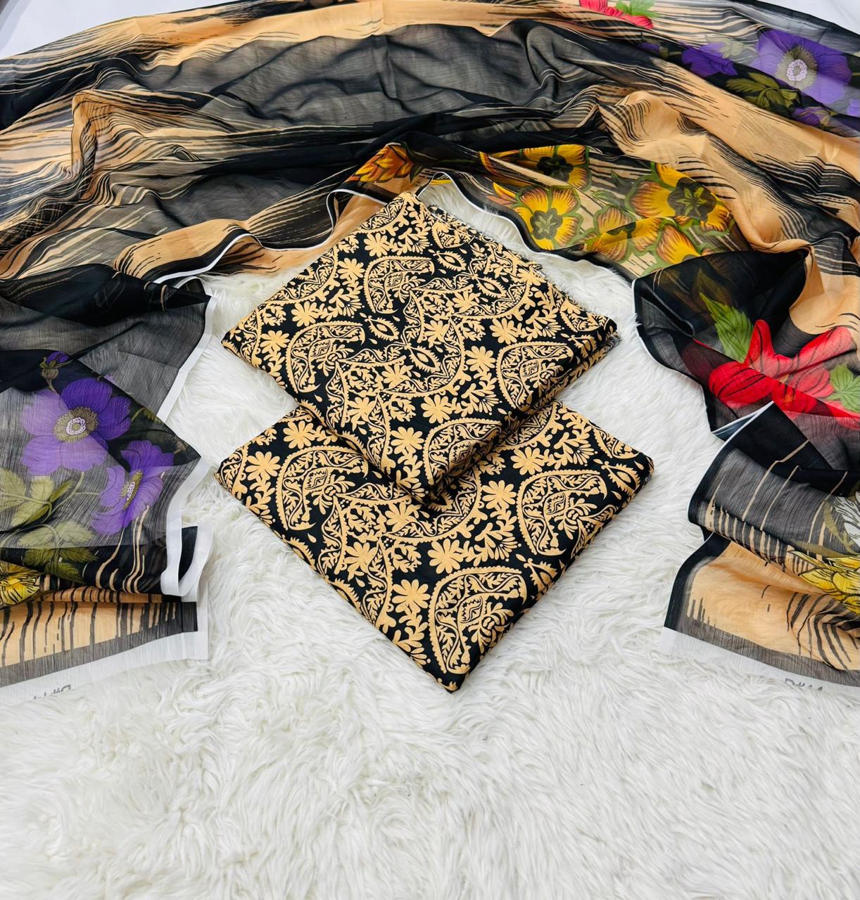 3pc printed lawn shirt and Trouser with Chiffon Dupatta