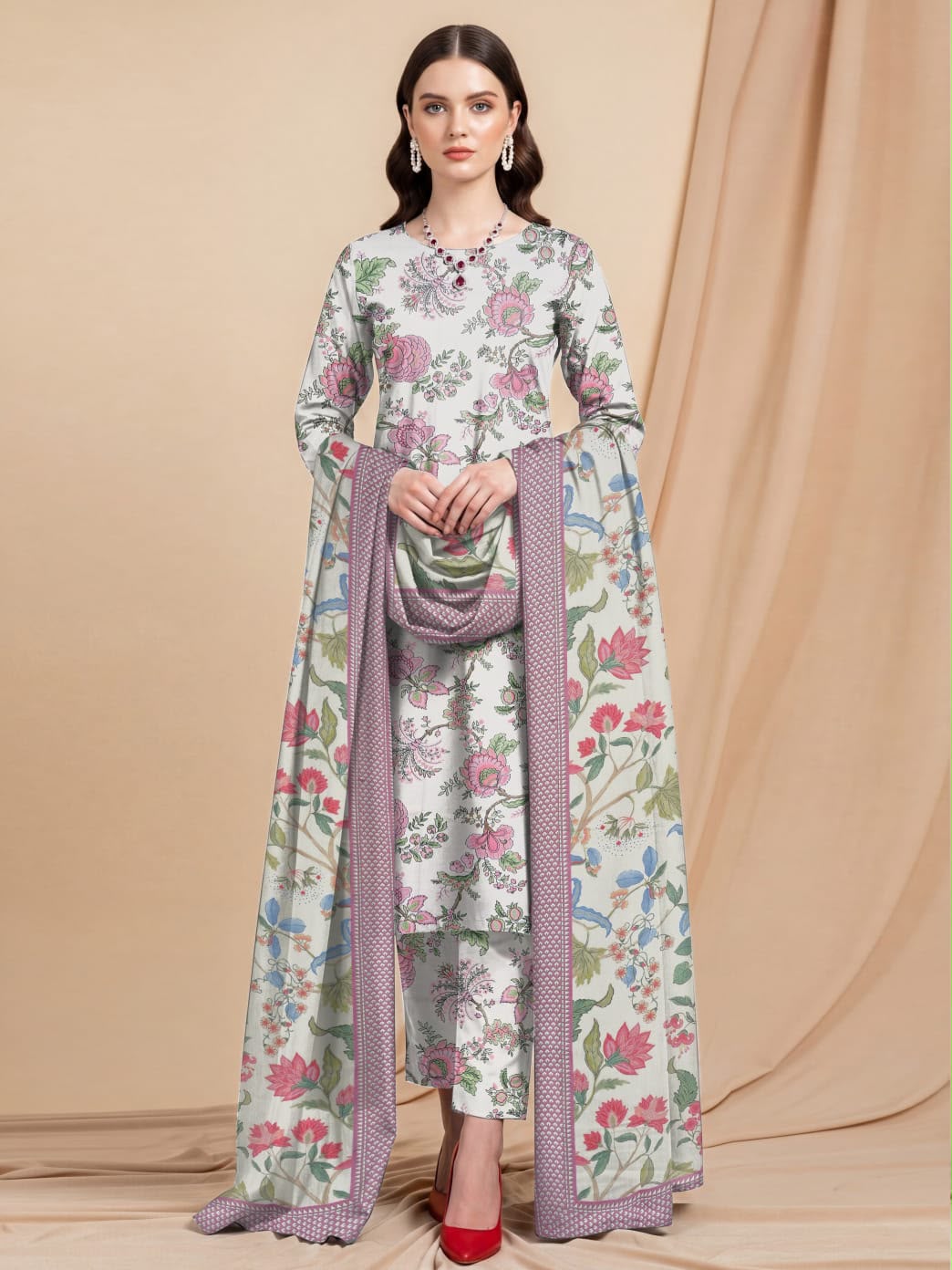 3pc So Kamal Lawn Shirt with Trouser and Dupatta