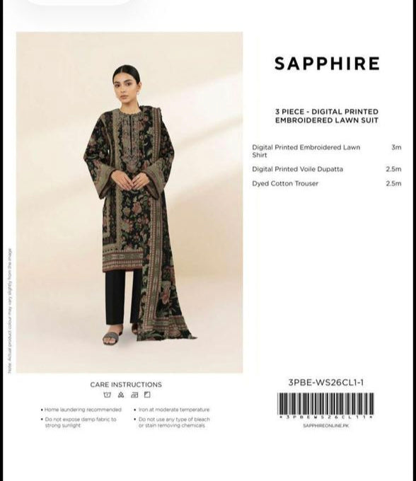 3pc Sapphire Embroidered Lawn