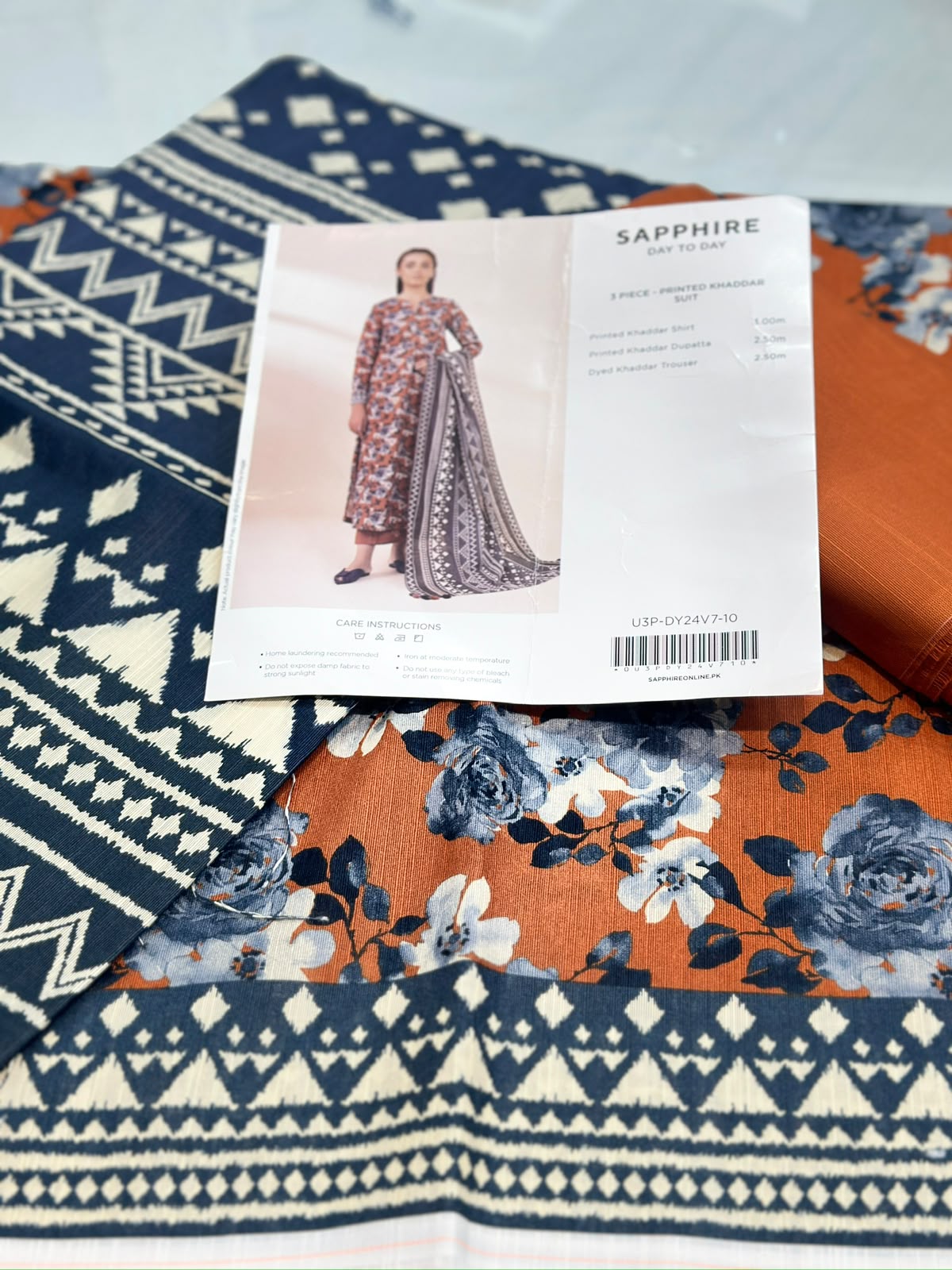 3pc Sapphire Khaddar shirt and Trouser with Dupatta