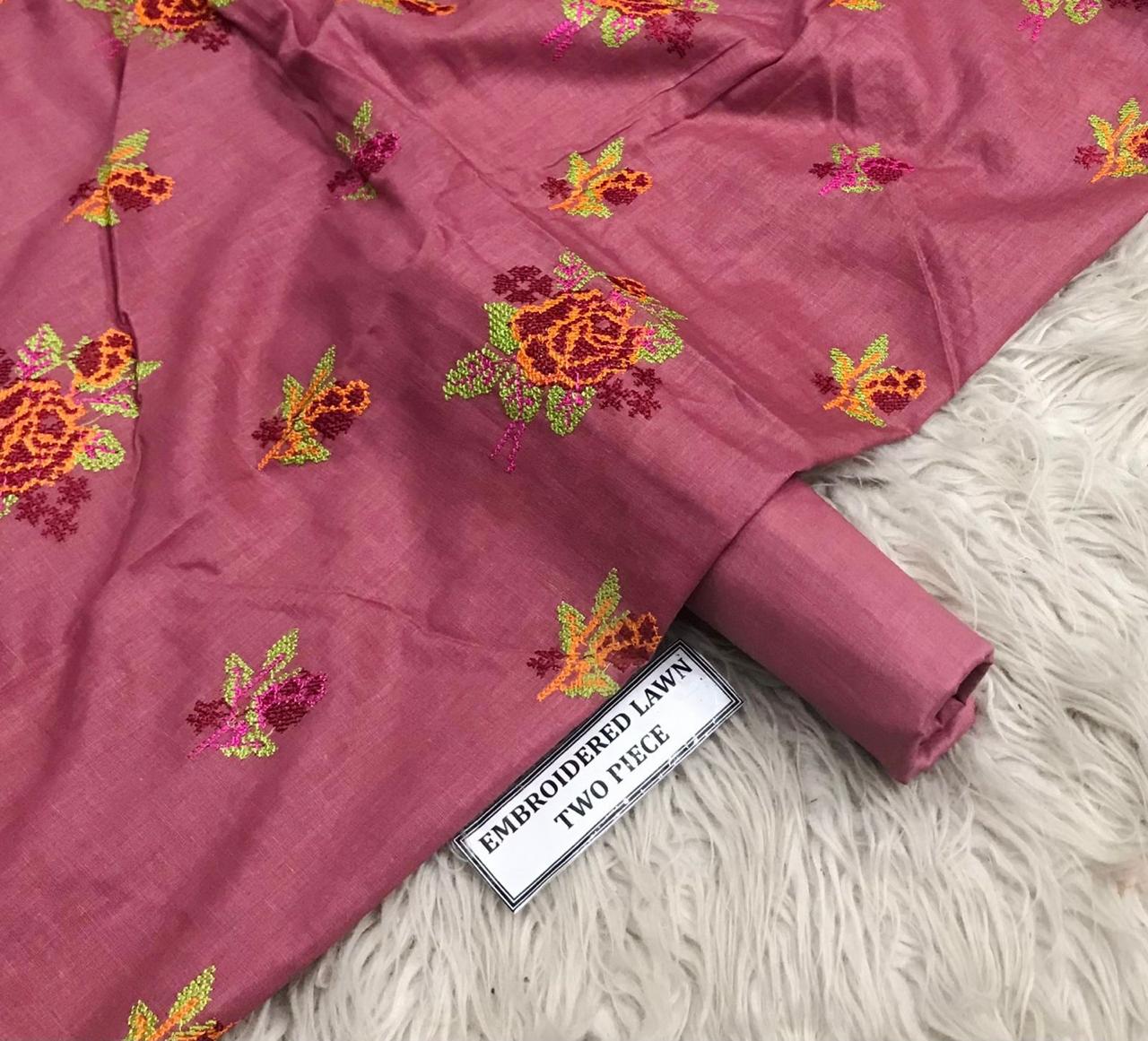 2pc Khaddi Embroidery Lawn Shirt with Trouser