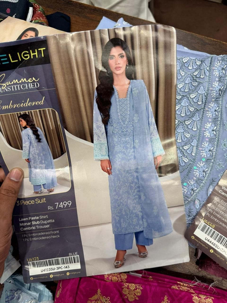 3pc Limelight Embroidered Lawn shirt and Cambric Trouser with monar Dupatta