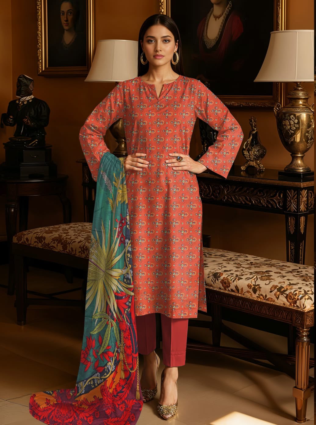 3pc So Kamal Lawn Shirt with Trouser and Dupatta