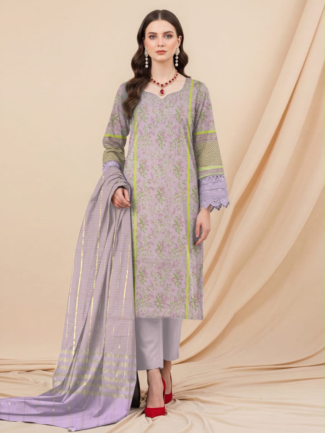 3pc So Kamal Lawn Shirt with Trouser and Dupatta