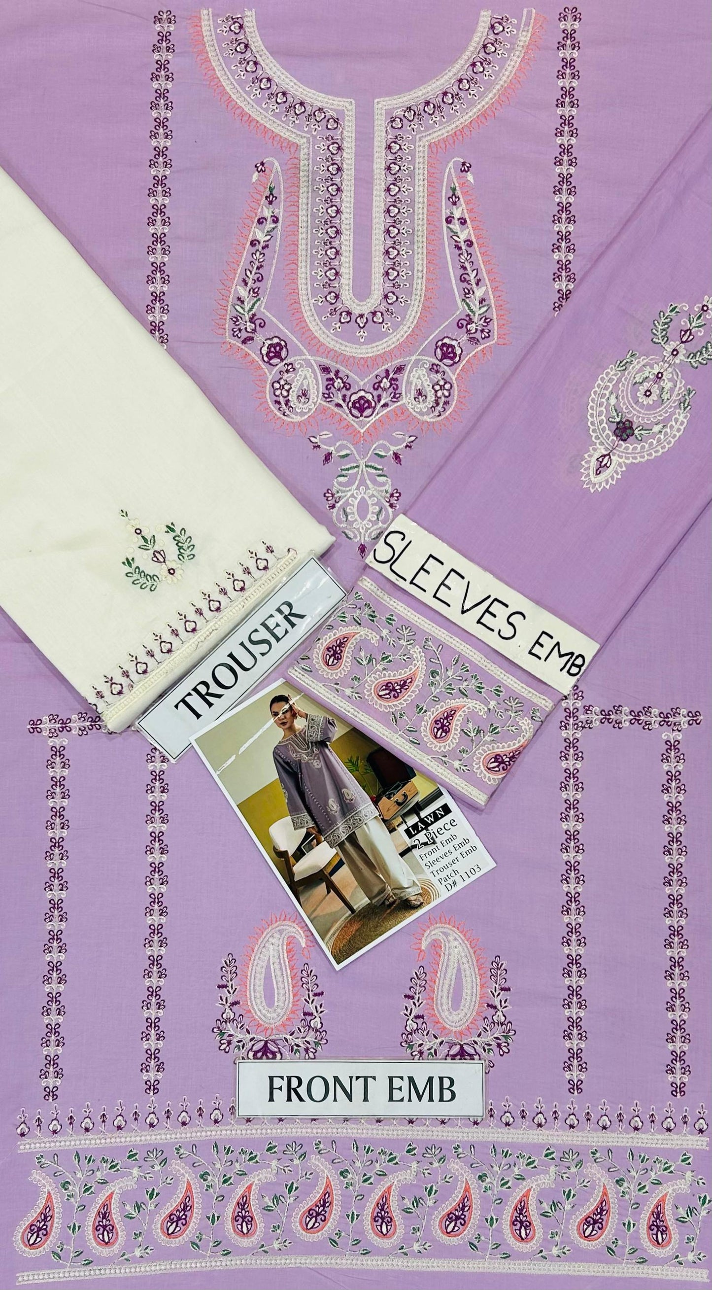 2pc Batik Embroidery Lawn Shirt with Trouser