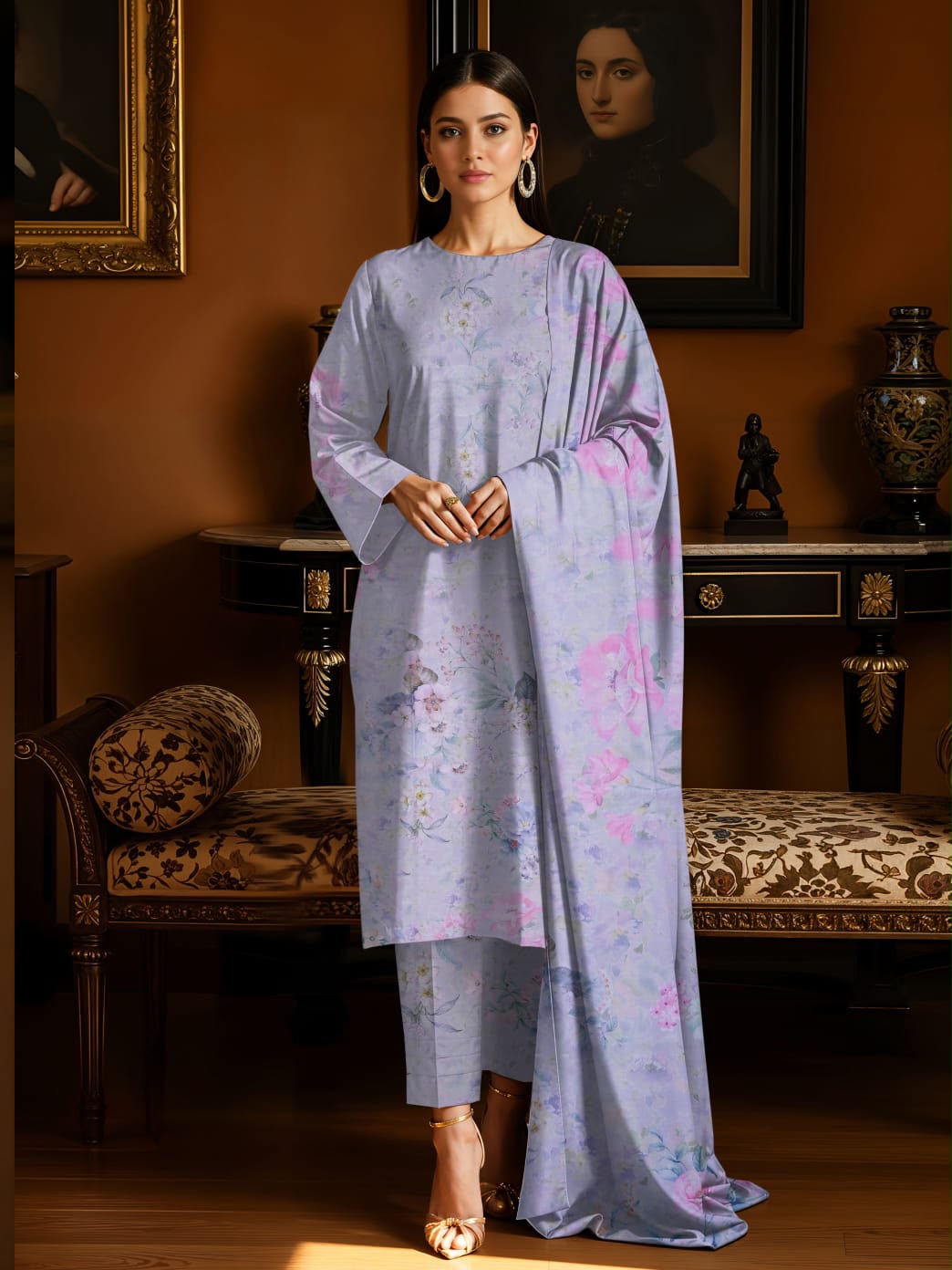 3pc So Kamal Lawn Shirt with Trouser and Dupatta