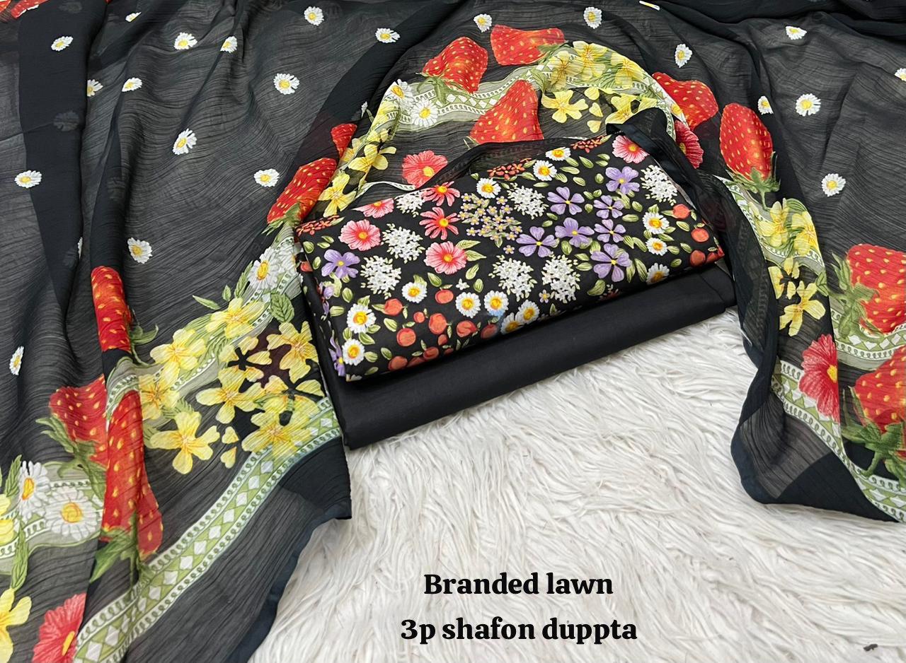 3pc printed lawn shirt and Trouser with Chiffon Dupatta