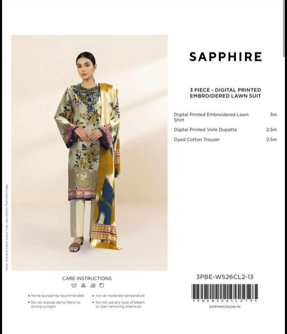 3pc Sapphire Embroidered Lawn