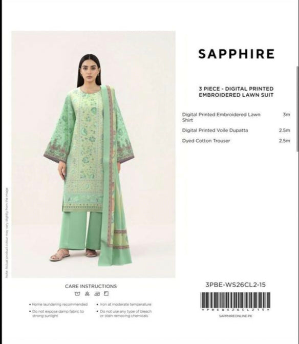 3pc Sapphire Embroidered Lawn