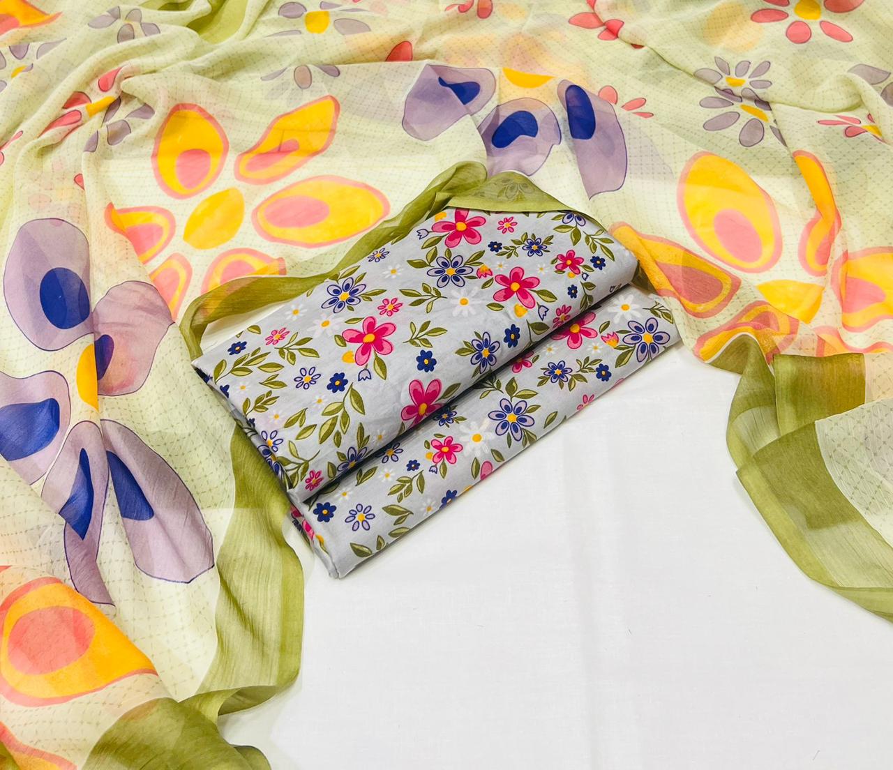 3pc printed lawn shirt and Trouser with Chiffon Dupatta