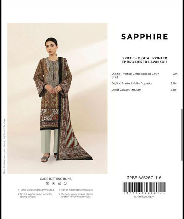 3pc Sapphire Embroidered Lawn