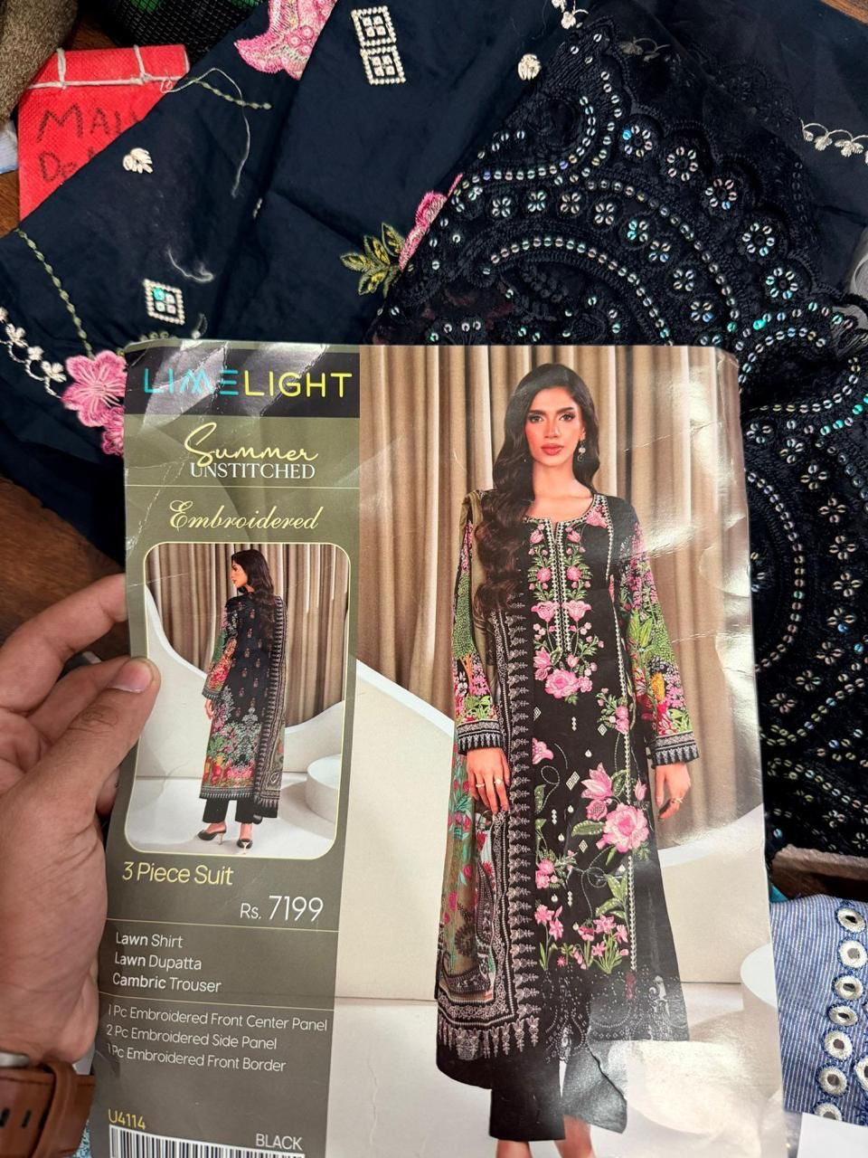 3pc Limelight Embroidered Lawn shirt and Cambric Trouser with Lawn Dupatta