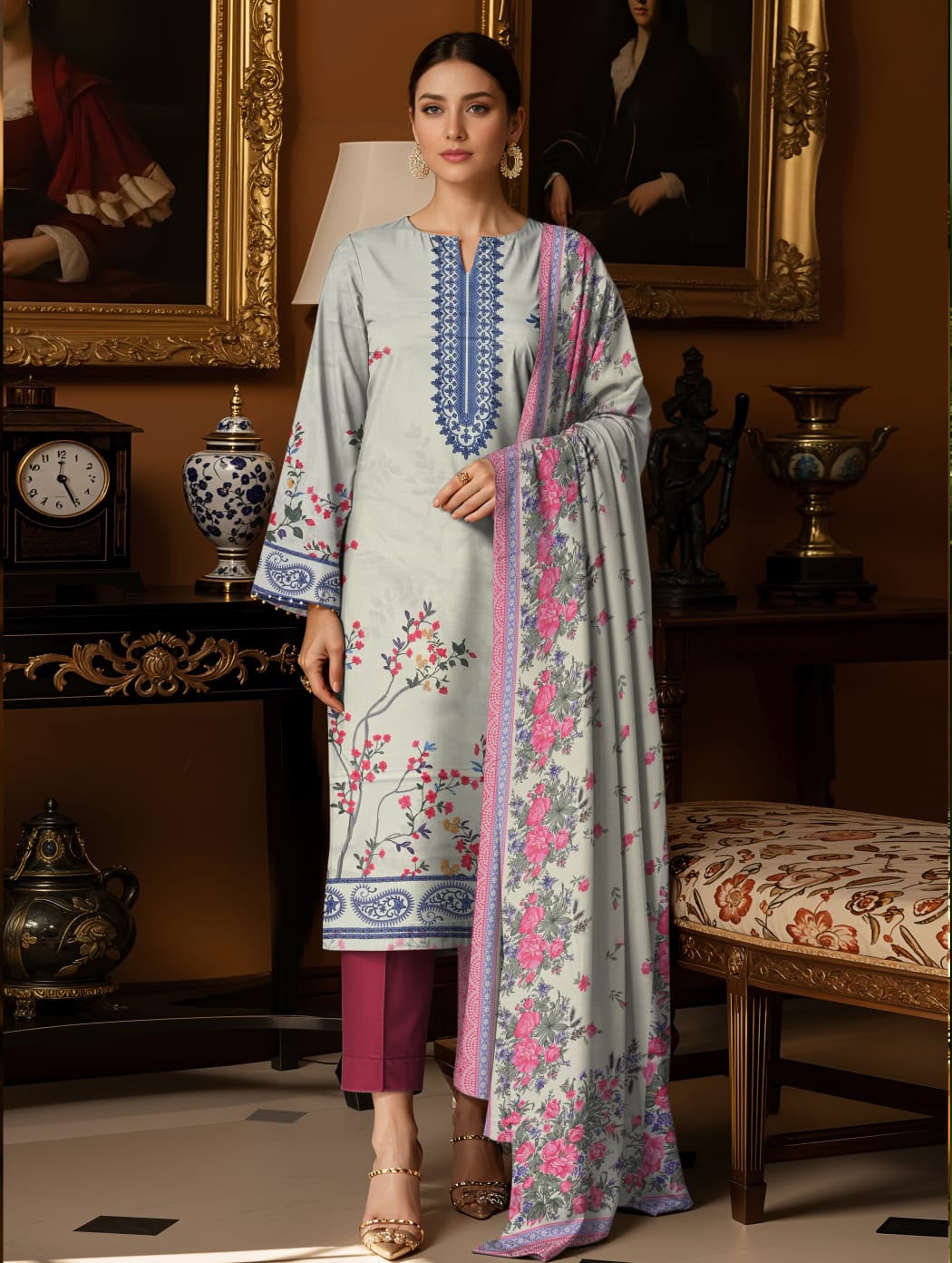 3pc So Kamal Lawn Shirt with Trouser and Dupatta