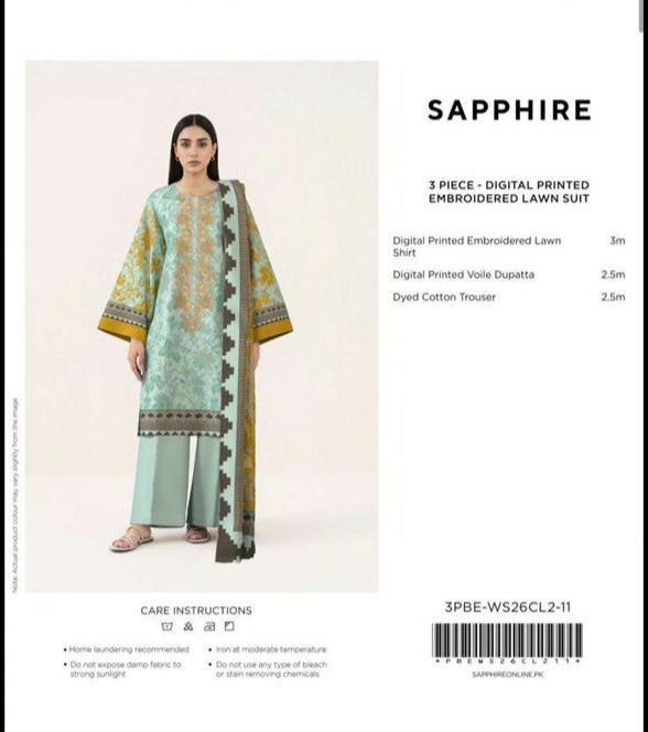 3pc Sapphire Embroidered Lawn