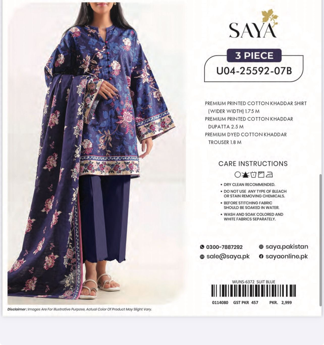 3pc Saya Cotton khaddar