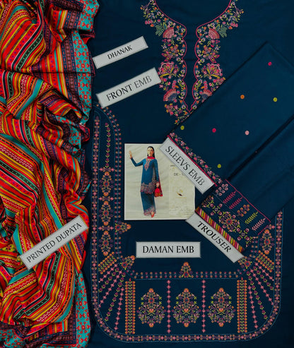3pc Hussain Rehar  Dhanak Embroidery Suit