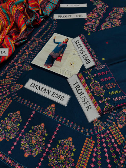 3pc Hussain Rehar  Dhanak Embroidery Suit