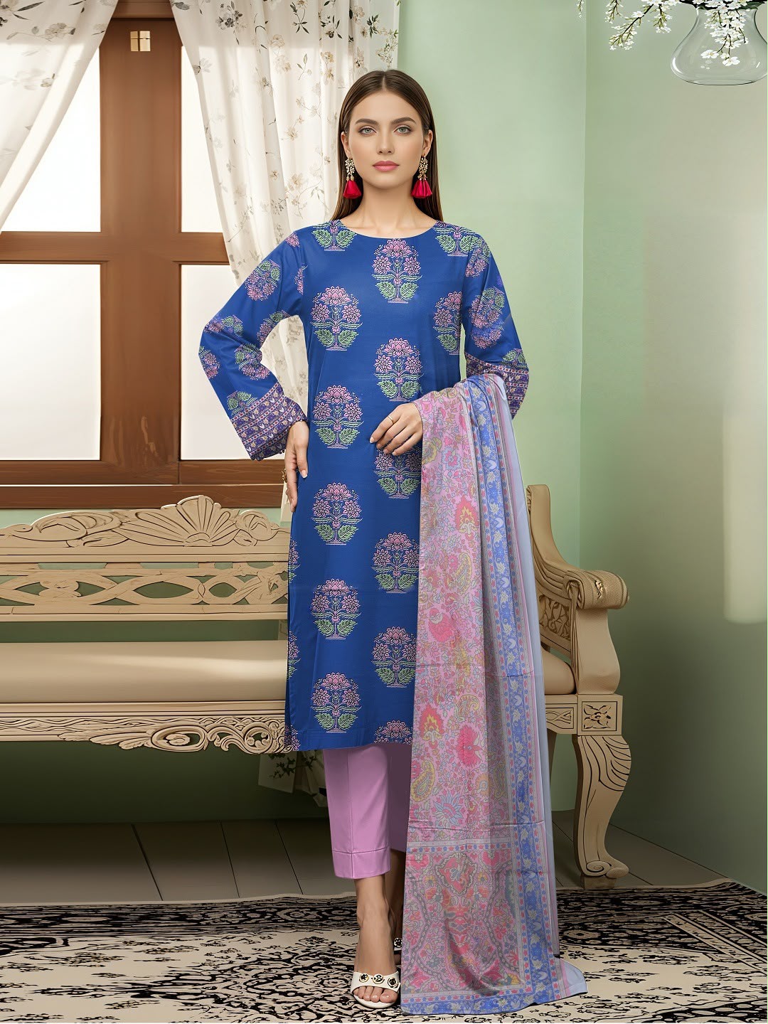 3pc So Kamal Lawn Shirt with Trouser and Dupatta
