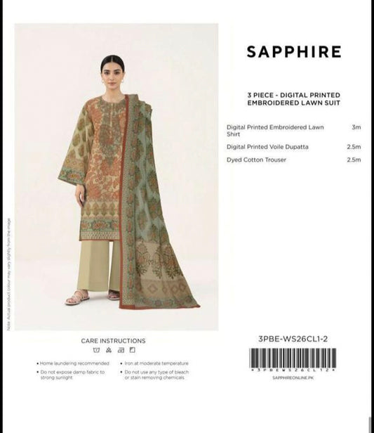 3pc Sapphire Embroidered Lawn