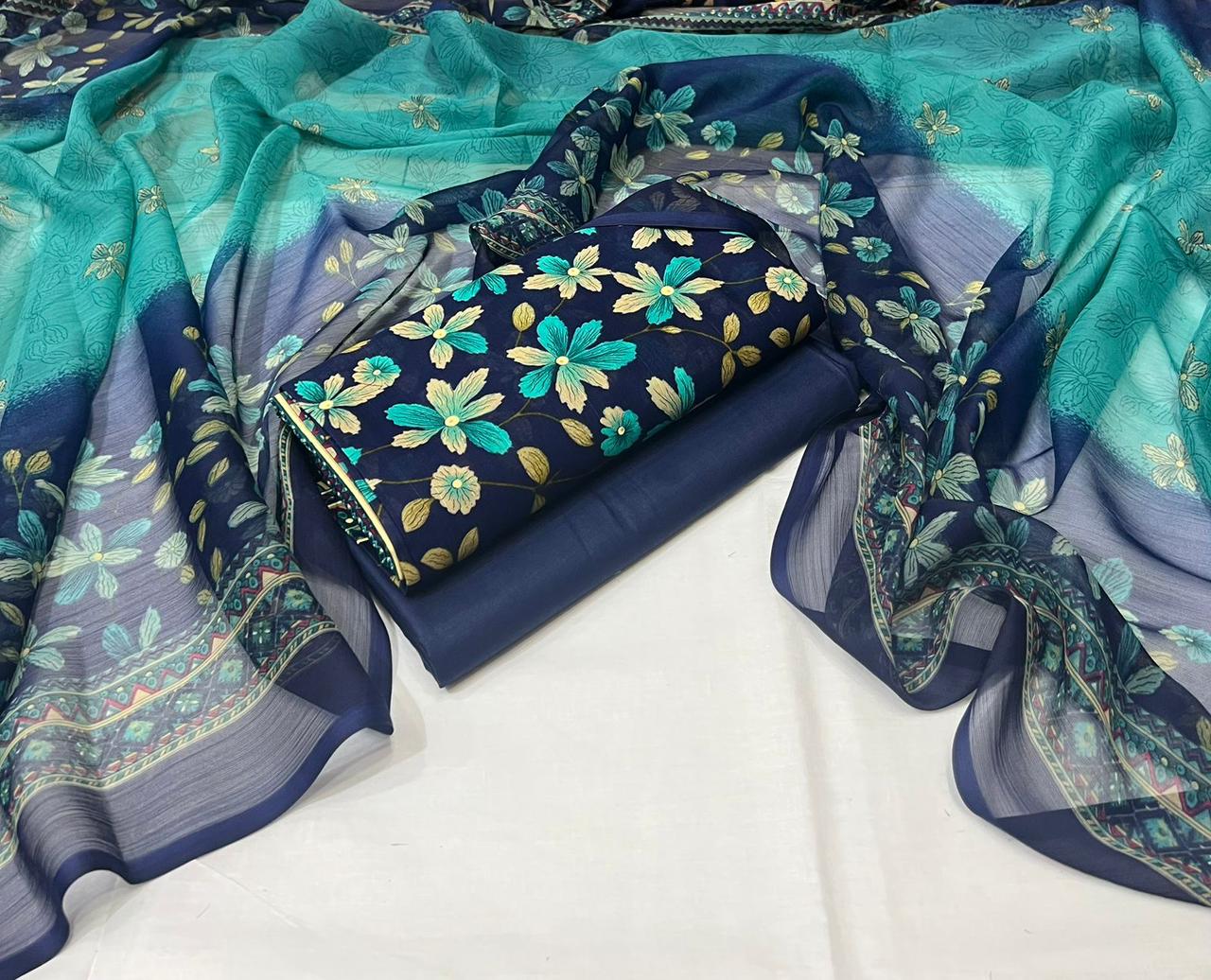 3pc printed lawn shirt and Trouser with Chiffon Dupatta