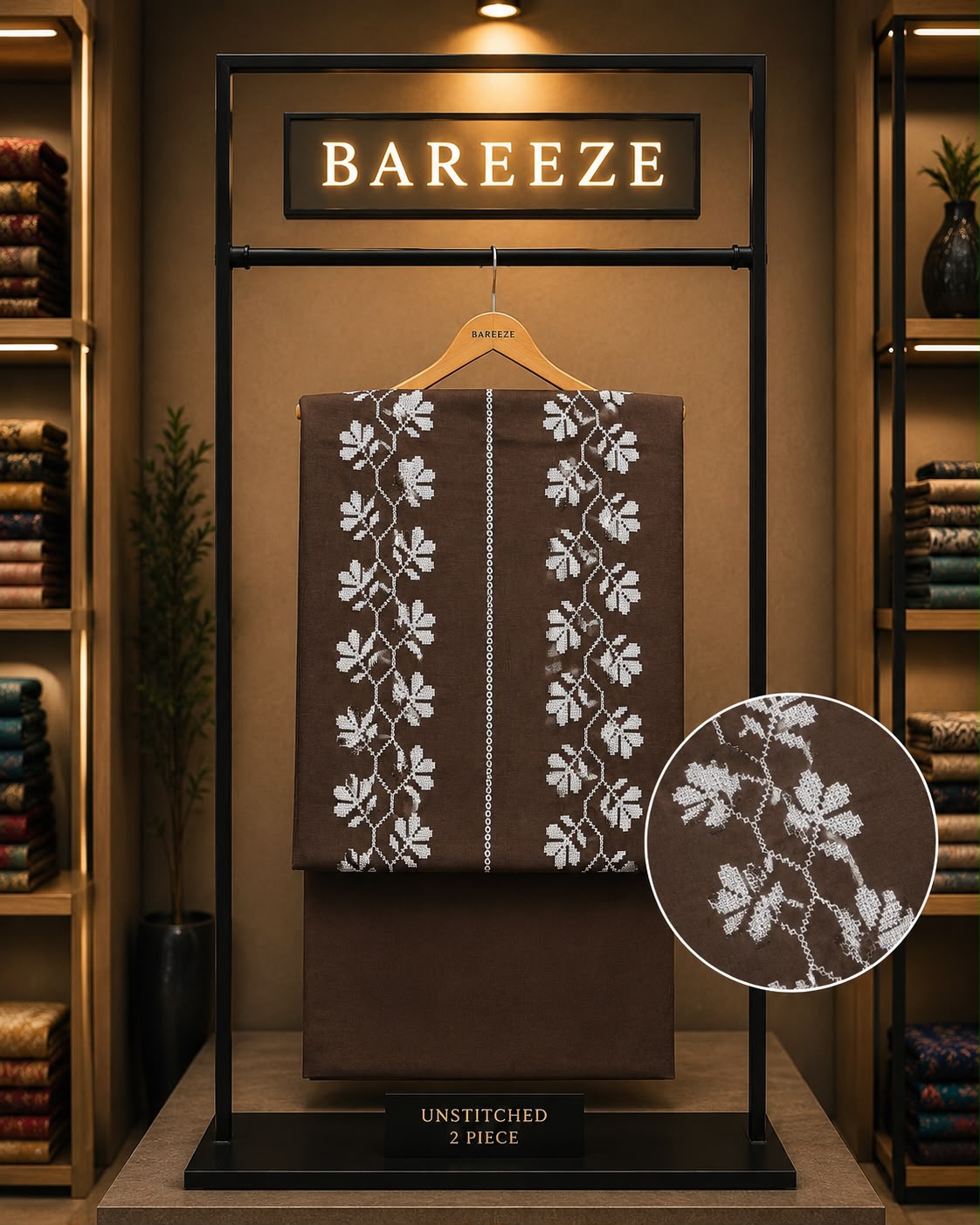 2pc Bareeza Embroidery Lawn Shirt with Trouser