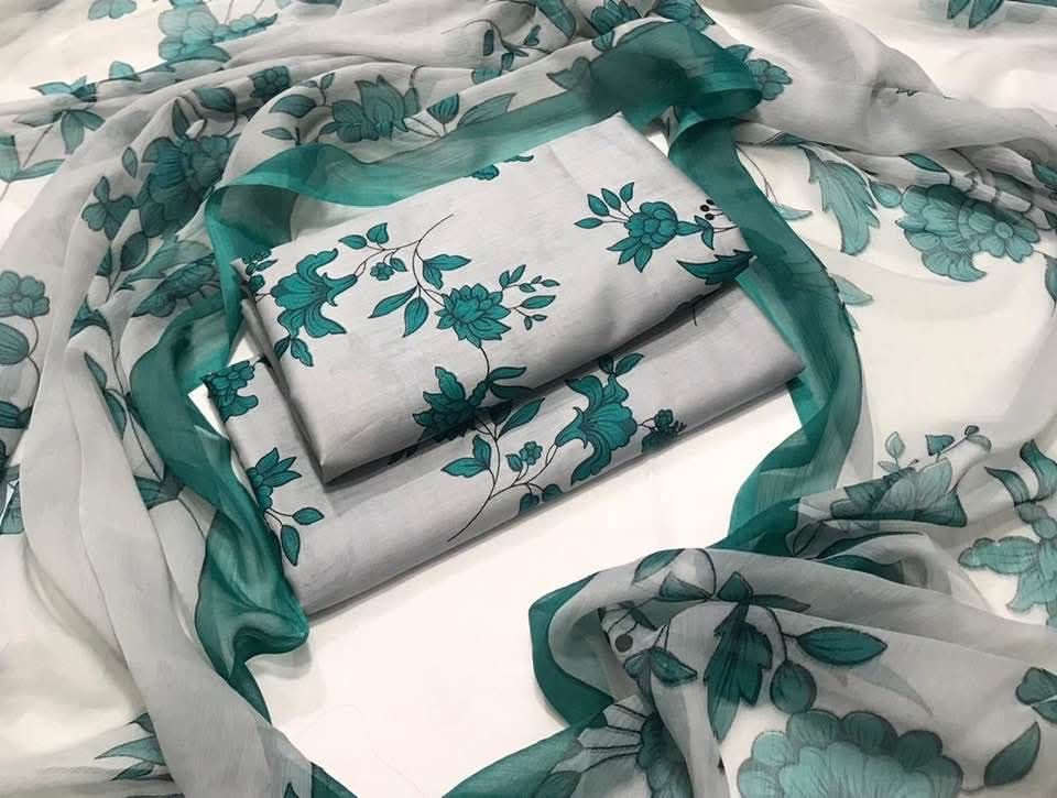 3pc Branded Lawn with Chiffon Dupatta