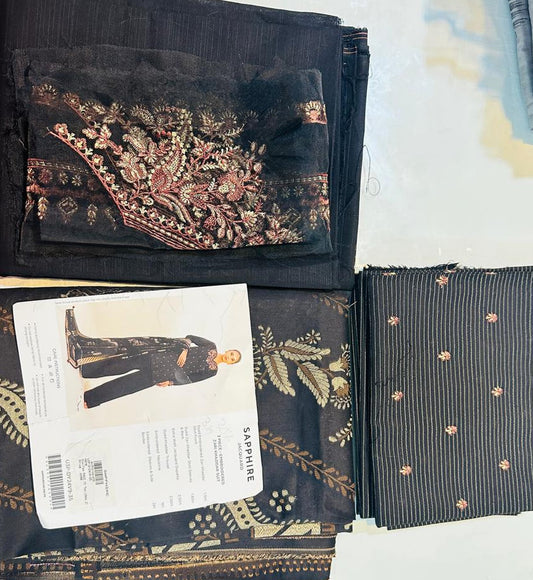 3pc Sapphire Embroidery zari Khaddar