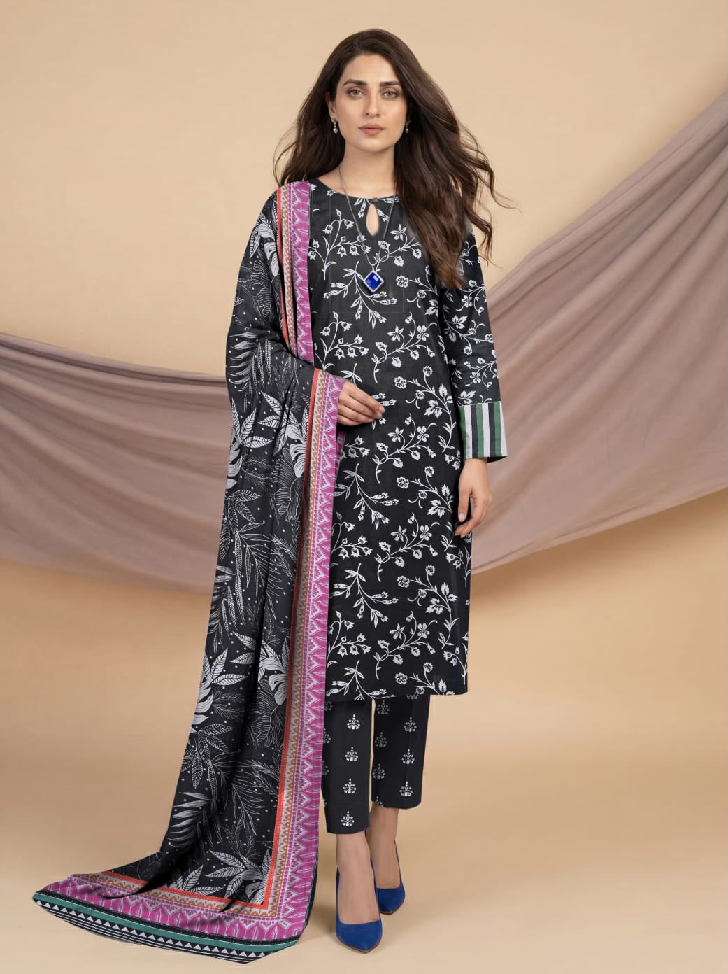 3pc So Kamal Lawn Shirt with Trouser and Dupatta