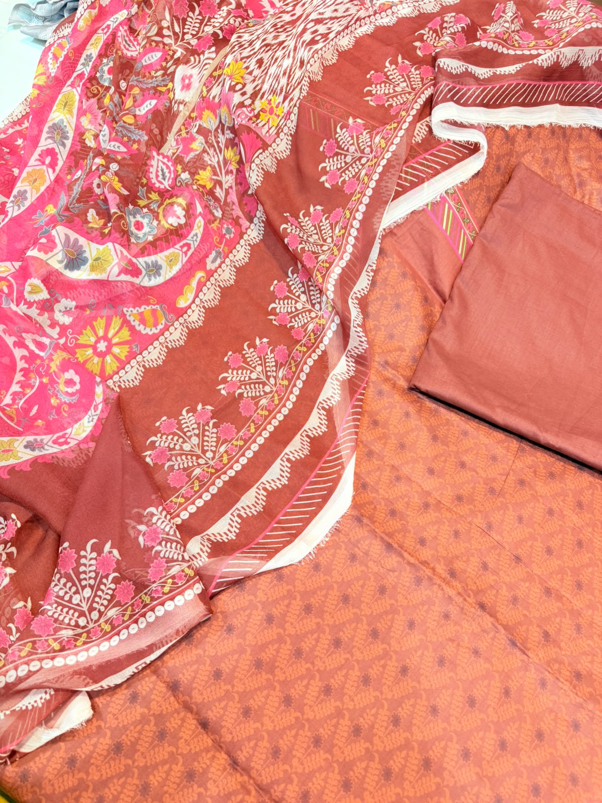 3pc khaddi lawn shirt and Trouser with Dupatta