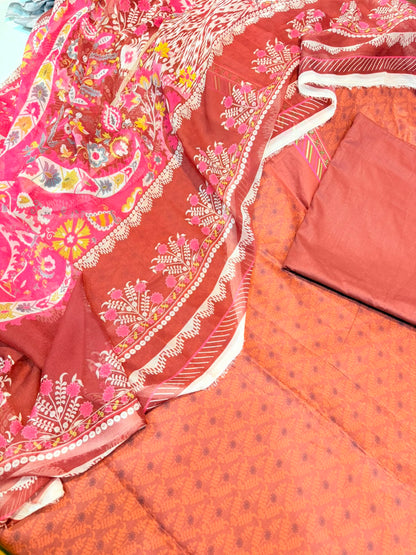 3pc khaddi lawn shirt and Trouser with Dupatta