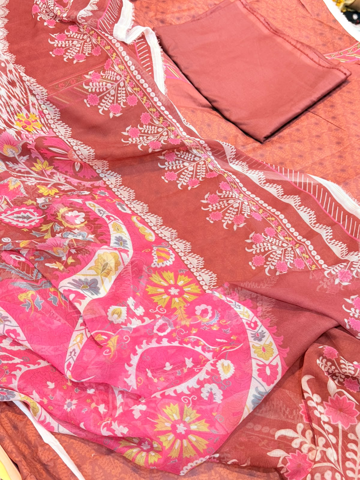 3pc khaddi lawn shirt and Trouser with Dupatta