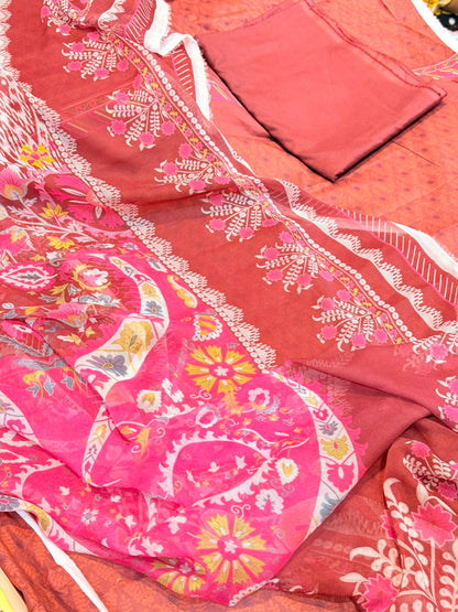 3pc khaddi lawn shirt and Trouser with Dupatta