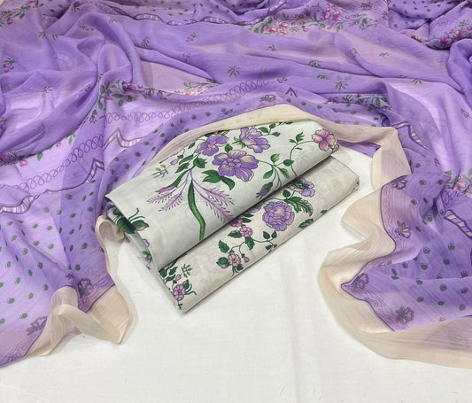 3pc printed lawn shirt and Trouser with Chiffon Dupatta