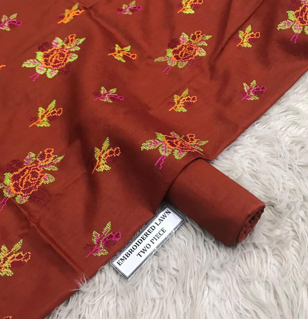 2pc Khaddi Embroidery Lawn Shirt with Trouser
