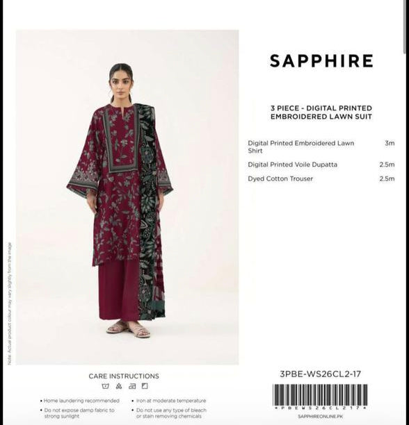 3pc Sapphire Embroidered Lawn