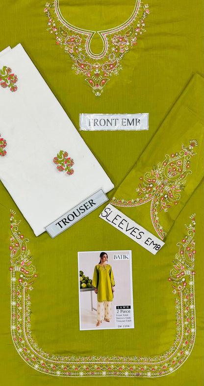 2pc batik Embroidery Lawn Shirt with Trouser