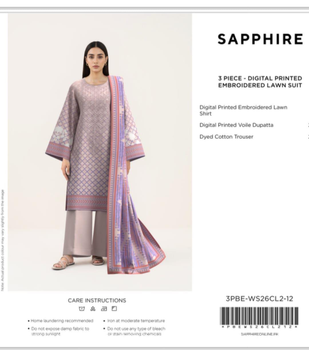 3pc Sapphire Embroidered Lawn