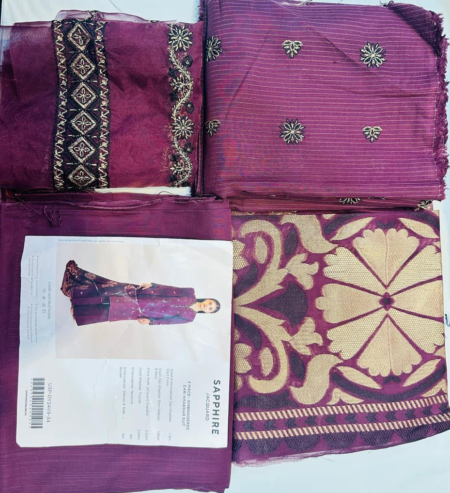 3pc Sapphire Zari Khaddar Embroidered