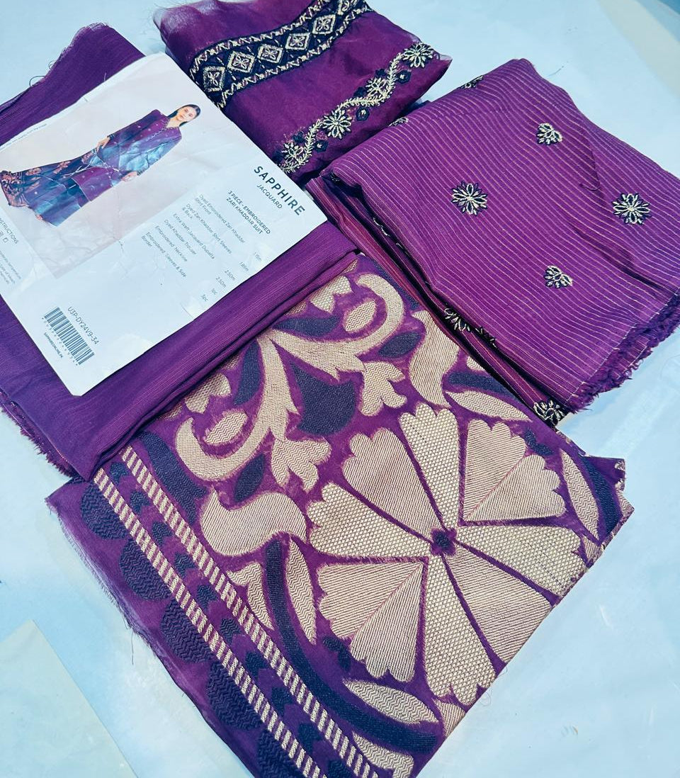 3pc Sapphire Zari Khaddar Embroidered