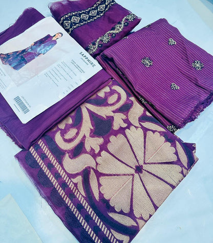 3pc Sapphire Zari Khaddar Embroidered