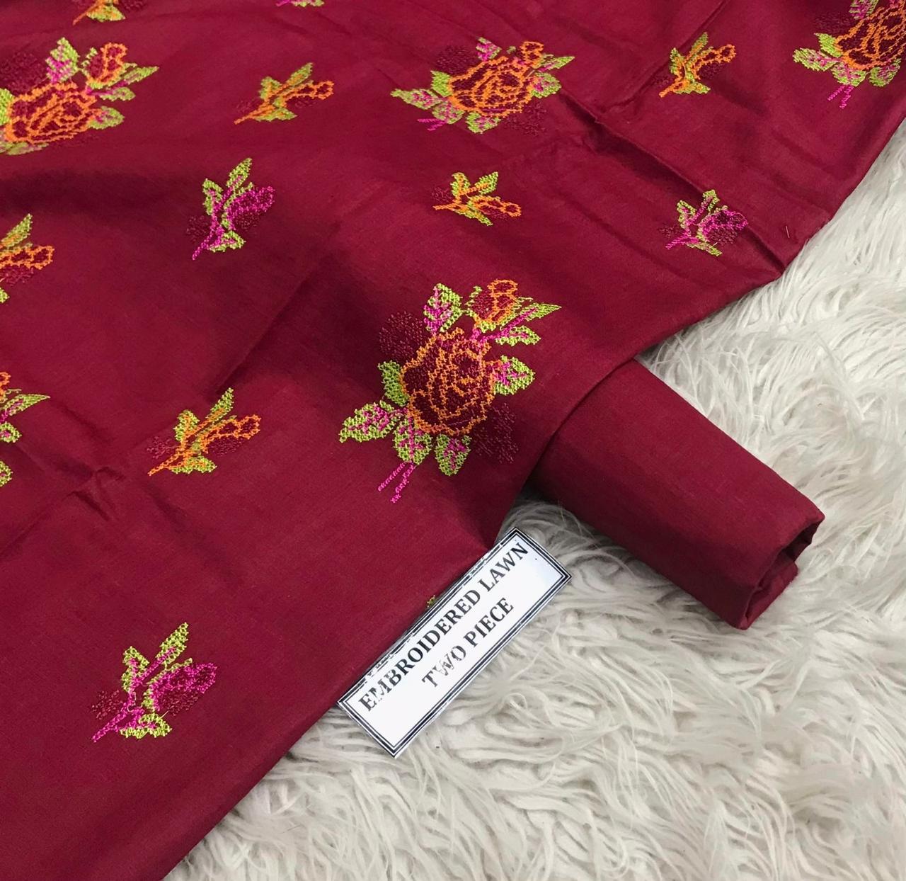 2pc Khaddi Embroidery Lawn Shirt with Trouser
