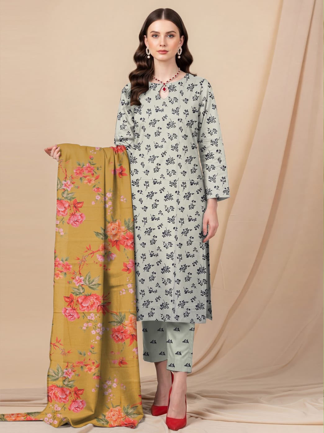3pc So Kamal Lawn Shirt with Trouser and Dupatta