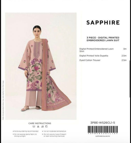 3pc Sapphire Embroidered Lawn