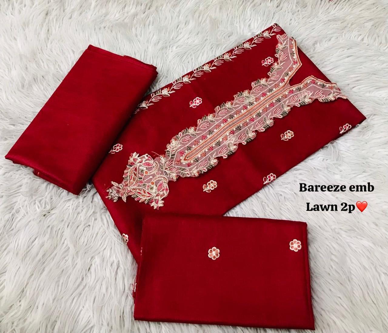 2pc Bareeza Embroidery Lawn Shirt with Trouser