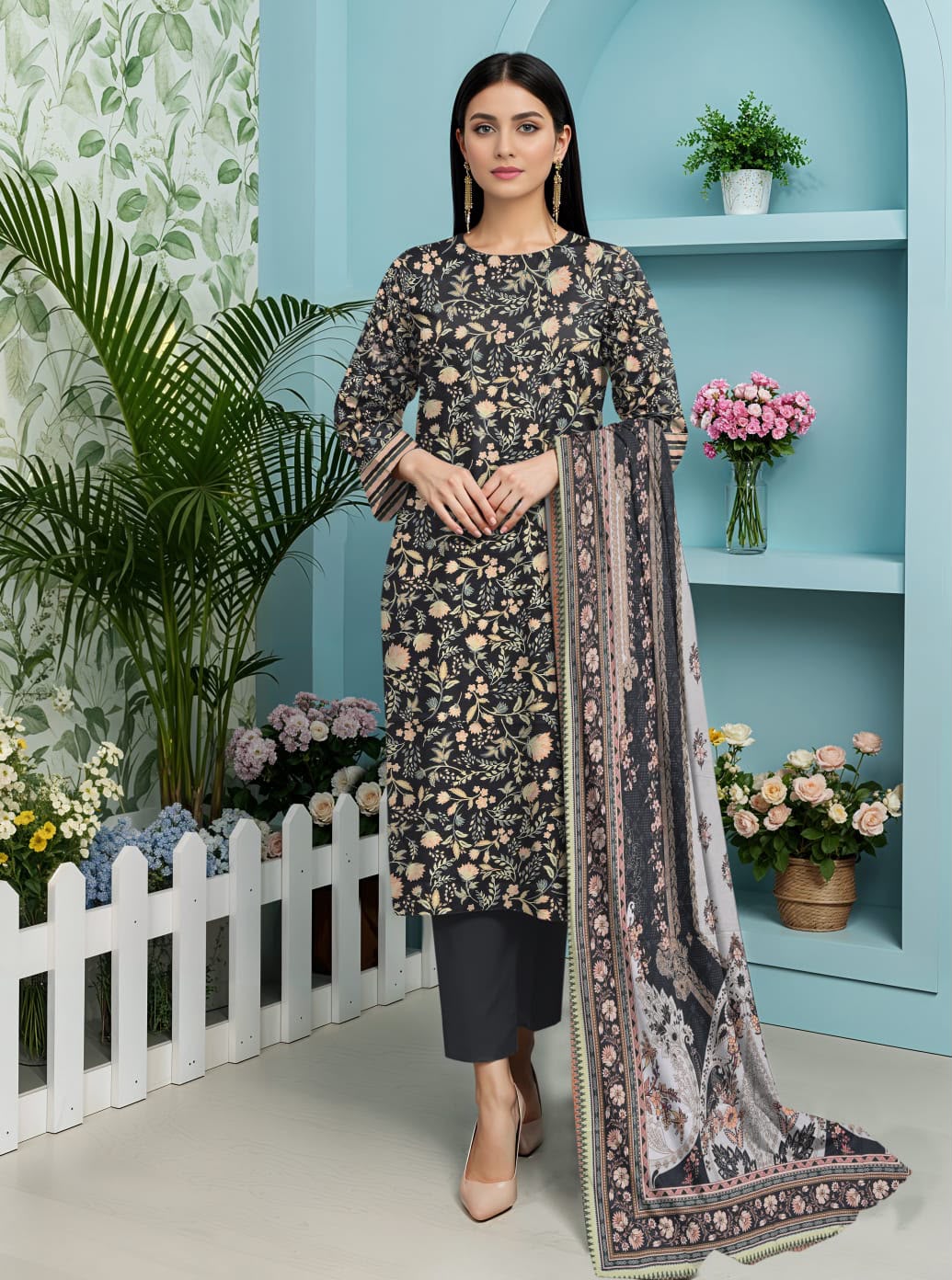 3pc So Kamal Lawn Shirt with Trouser and Dupatta