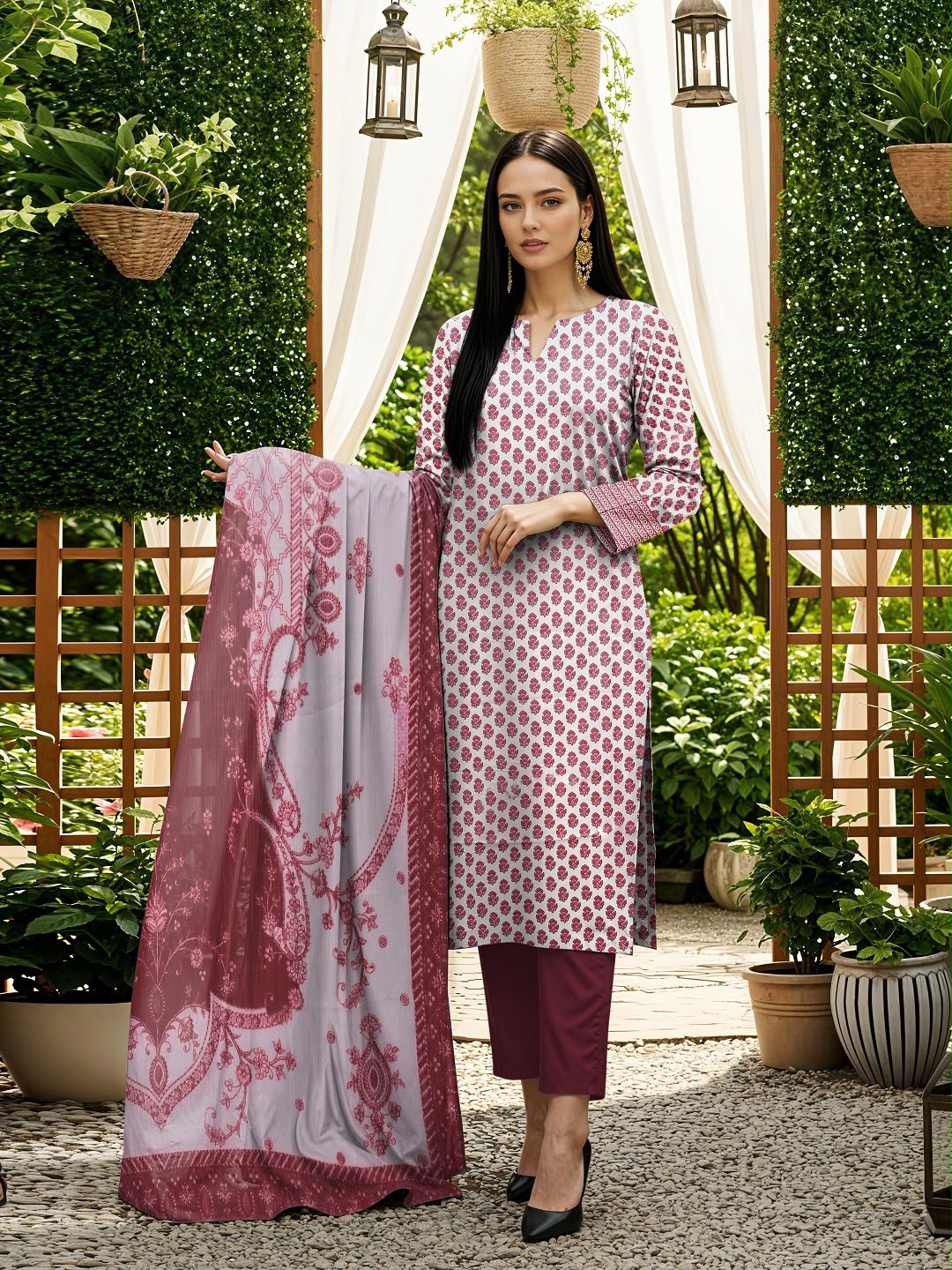 3pc So Kamal Lawn Shirt with Trouser and Dupatta